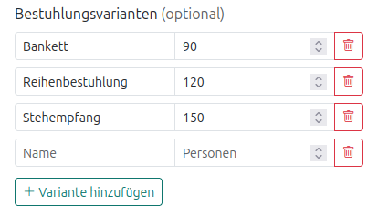 Grundausstattung eines Bereichs festlegen