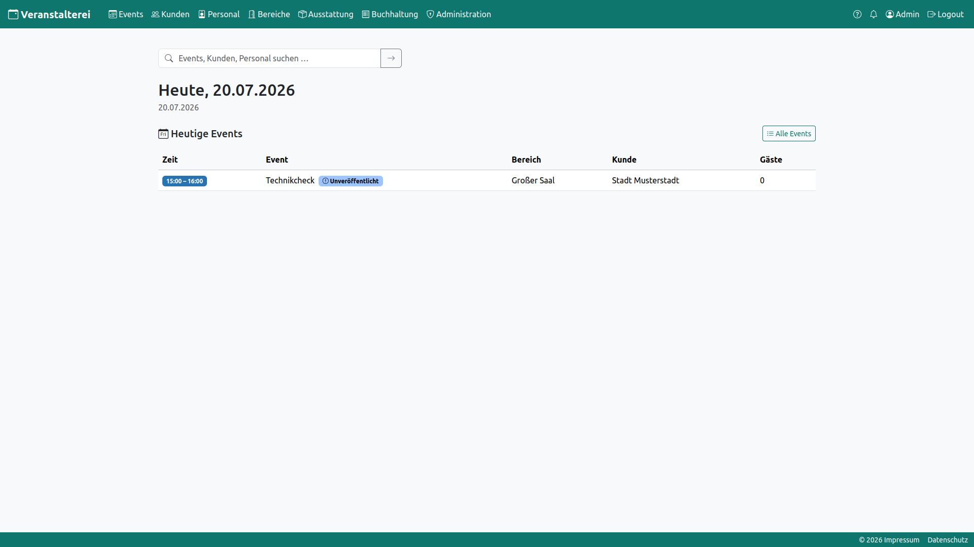 Events-Liste als Startbildschirm nach dem Login