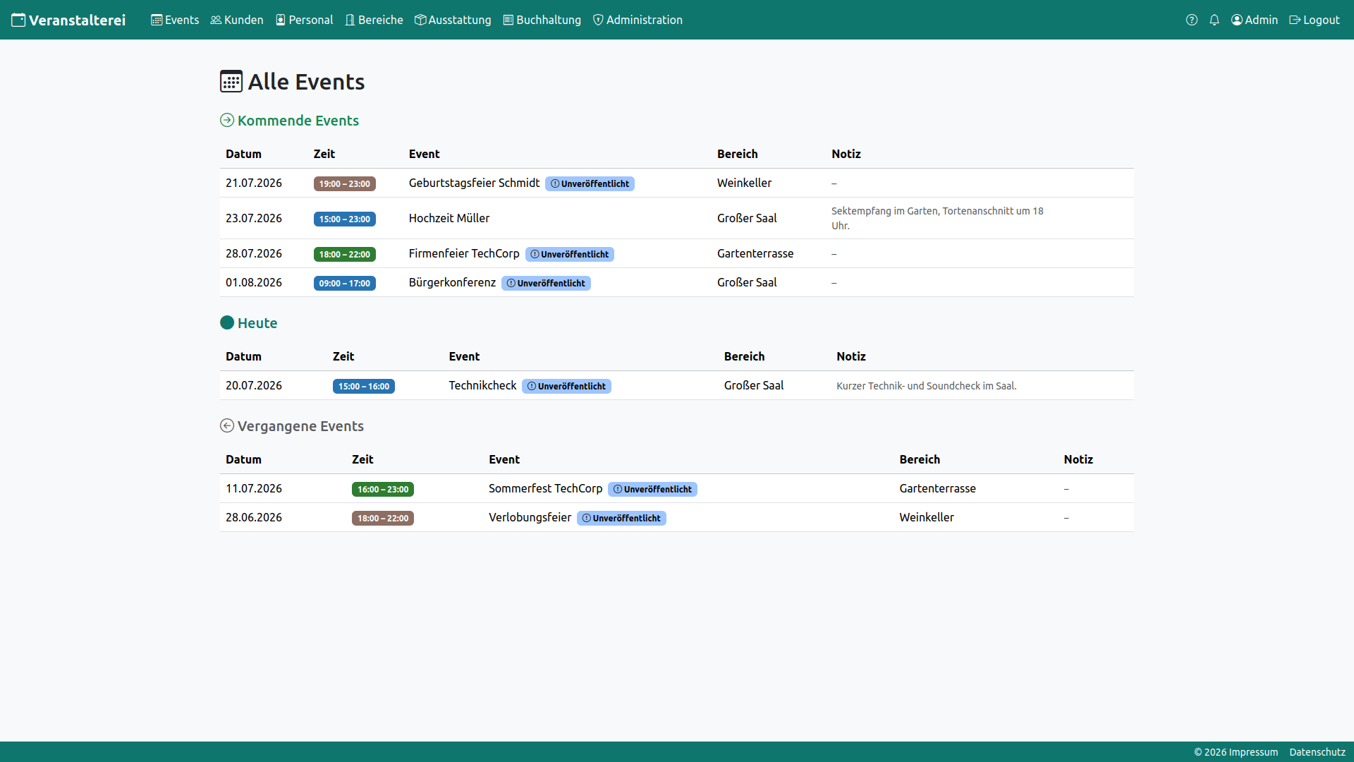 Events-Liste als Startbildschirm nach dem Login