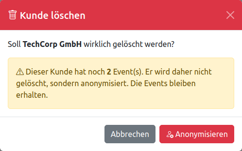 Kunde löschen mit Bestätigung