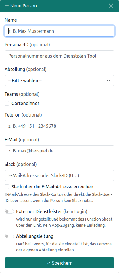 Formular zum Anlegen eines Mitarbeiters