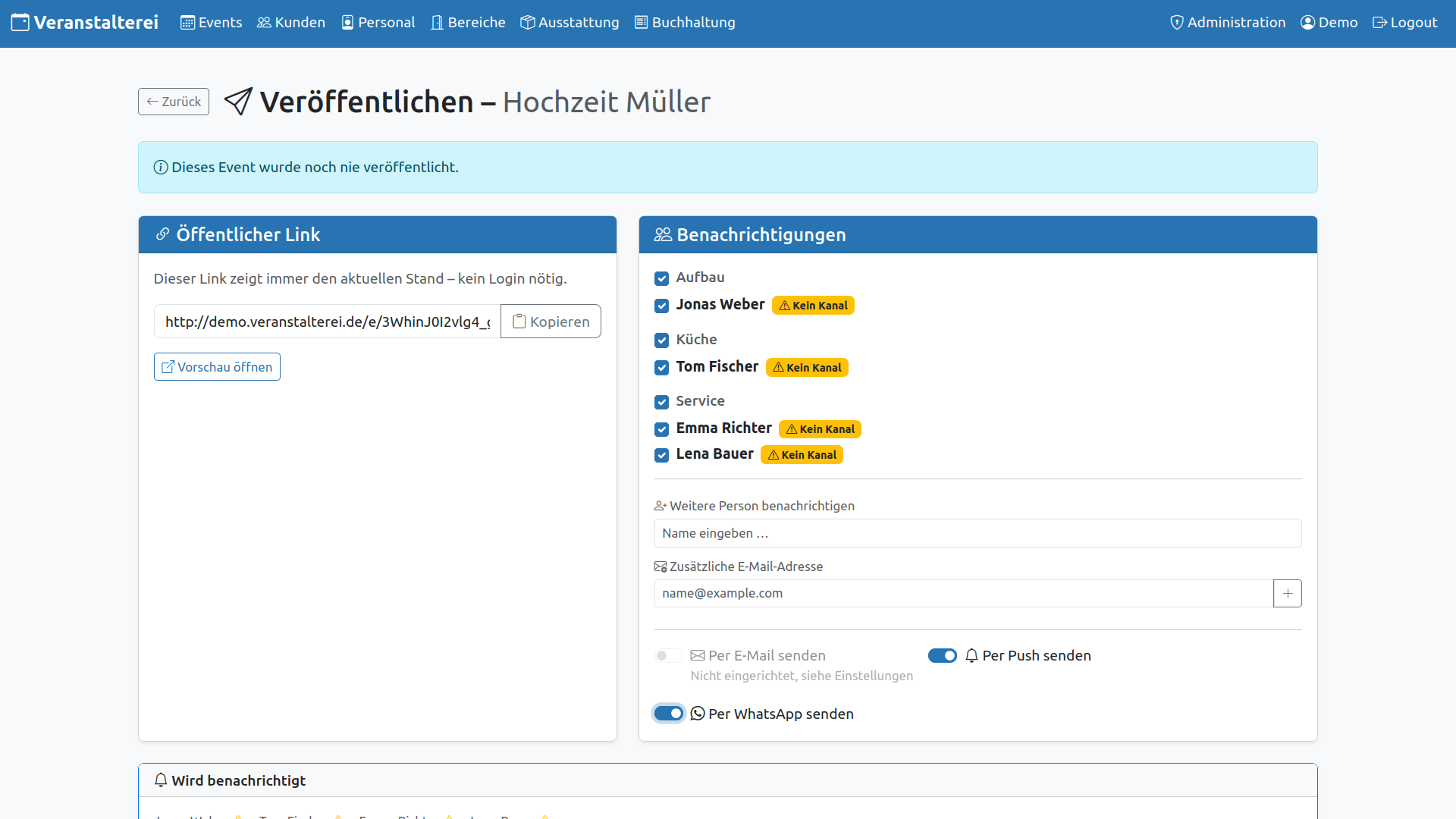 Screenshot: Benachrichtigungen